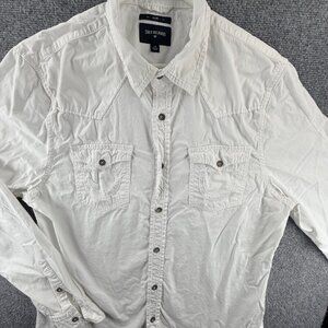 True Religion White Button Up Shirt Men Long Sleeve Large Slim Fit Pockets Urban